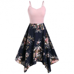 3 Pks Floral Print Chiffon sleeveless Asymmetric Dress