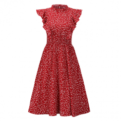 2 Pks Chiffon Loose Versatile Long Waist Closed Wooden Ear Polka Dot Dress