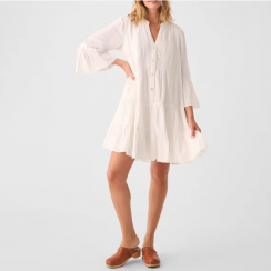 Cotton Gauze White Mini Plain Ruffle Loose Casual Shirt Dress