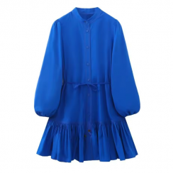 2 Pks Sexy Blue Long Sleeve Shirt Mini Dress