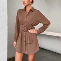 5 Pks Slinky Belted Waist Shirt Dress