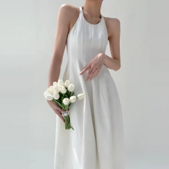 Slim Pure White Summer Long Dresses