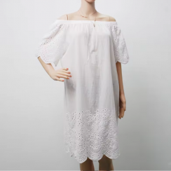 2 Pks 100% Cotton Pure White Embroidered Strapless Lace Mid Length Dress